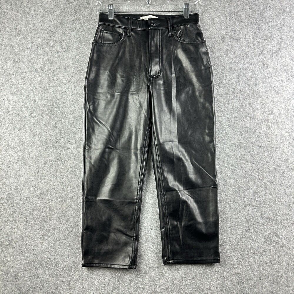Abercrombie & Fitch Vegan Leather Pants Womens 26 Ultra High Rise Straight Crop